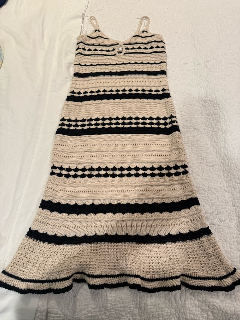 H&M Beige and Black Crochet Stripe A-Line Skirt